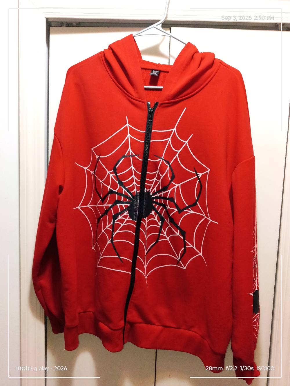 SHEIN Red Zip-Up Hoodie with Spider Web Graphic
